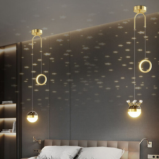Muduo Bedside Chandelier Modern Simple Light Luxury 2025 New Nordic Design Creative Personalized Moon Bedroom Chandelier Crescent Gold 20CM2m Crane Line LED Three-color Dimming