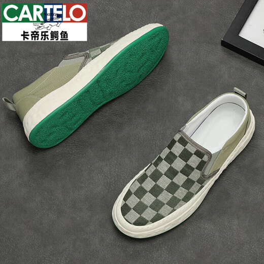 卡帝乐鳄鱼（CARTELO）一脚蹬帆布鞋男板鞋透气懒人鞋男鞋春季潮鞋豆豆鞋休闲布鞋乐福鞋 9227灰黑 40