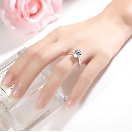 AVHE platinum diamond ring, bull head female ring for wedding, lab-grown diamond PT950 ring, real diamond for my wife on Chinese Valentine's Day, bull head platinum diamond ring + cultured diamond D color 30 minutes