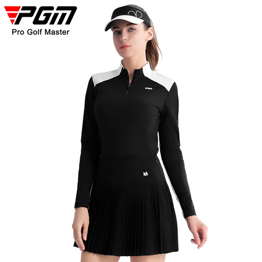 PGM高尔夫服装女装打底衫女裙子上衣 拼色显瘦 亲肤舒适 运动面料 YF699-黑白色 M
