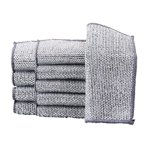 Silver wire dishcloth upgraded silver wire double-sided mesh cloth is not easy to get oily and does not shed lint, kitchen decontamination artifact Link 14 Double-layer silver wire dishcloth 5 pieces kitchen artifact