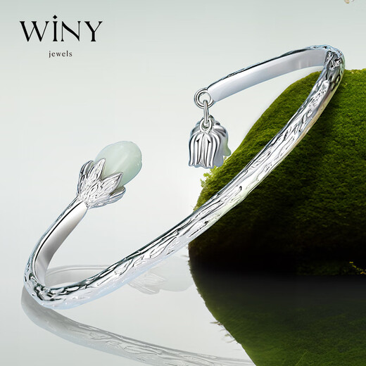 Only (Winy) Hetian jade silver bracelet women's solid pure foot silver 999 bracelet fashionable silver jewelry bracelet plain circle birthday gift