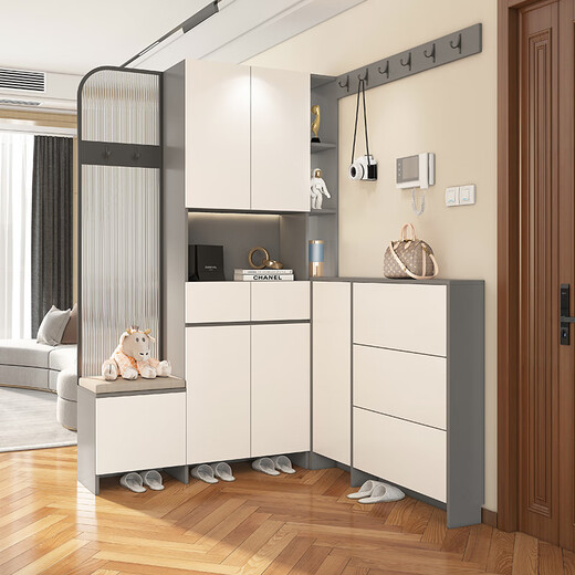 Pretiwan Screen Partition Moderner Eingang Wohnzimmerschrank Kombination Turntable Schuhschrank integrierter Ecke Eingangsschrank Dekorationsschrank Glasschrank [Stil 15] eine Seitenlänge 1400* B Seitenlänge 1585*