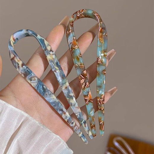 Two Worlds of Love, high-end acetic acid U-shaped hairpin for women, new Chinese style ancient style cheongsam, hairpin, horse face skirt, hairpin and headdress, spring sky blue