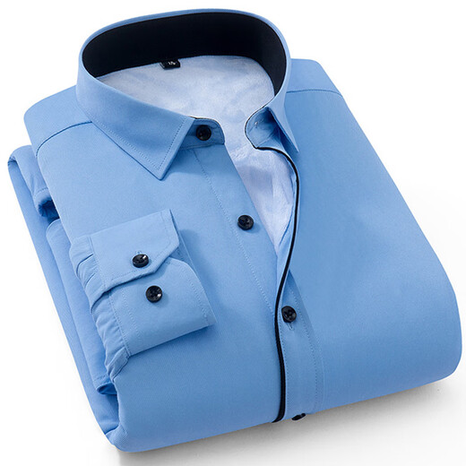 Nobel Paul (NOBOLPAUL) warm shirt men plus velvet thickened solid color business casual long-sleeved shirt workwear free white shirt large size men's clothing M719 blue strip 42 [Suggested 160-170Jin [Jin equals 0.5 kg]]
