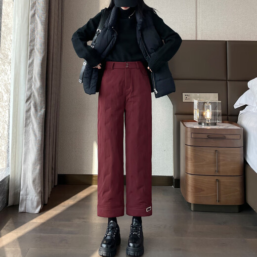 Mad Cortes simple down pants for women 2025 winter outer wear thickened cold-proof high-waisted loose slimming thickened warm cotton pants trendy black L (107-120Jin Jin equals 0.5 kg)