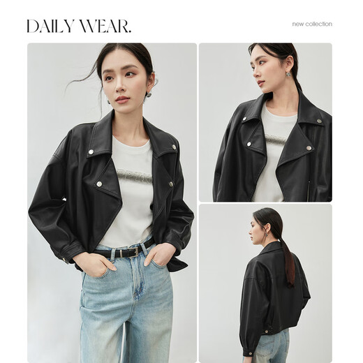 尚都比拉尚都比拉时尚机车风皮衣秋季休闲女士短款外套小个子上衣 黑色 M 