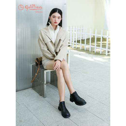 Jinlilai Martin boots for women in autumn and winter new versatile women's boots black cowhide short boots flat boots black 38
