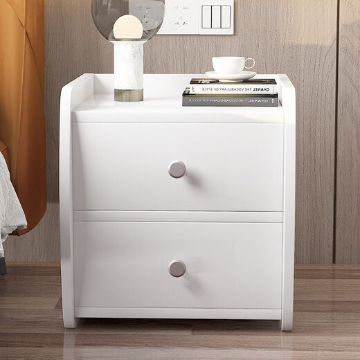 Coolin Nachttisch, modern, minimalistisch, Schlafzimmer, Nachttisch mit zwei Schubladen, Nachttisch, Aufbewahrungsschrank, Weiß, 40 x 36 x 45 cm