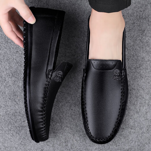 Old man's head 2025 new business casual beanie shoes for men and dad, comfortable one-step genuine leather soft sole non-slip high-end leather shoes black 2068 (hot seller) 40