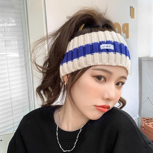 Jincheng Wool Knitted Letter Headband New Sports Bandana Baotou Fashion Simple Versatile Hair Accessories Women H490 White Blue