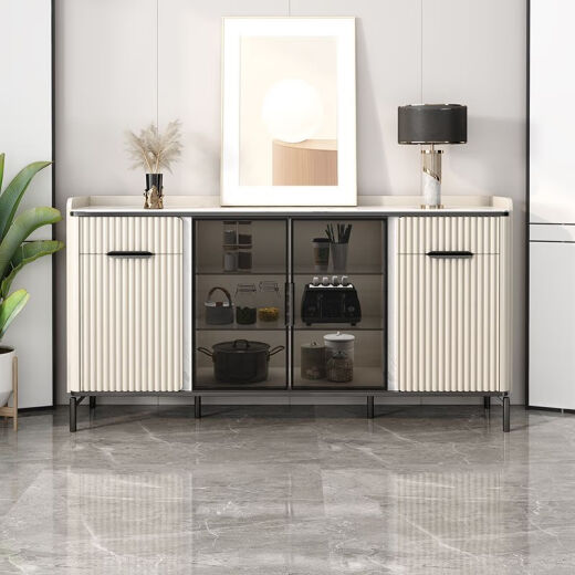 Reti Langzhi Youth 2023 new living room storage cabinet sideboard wall-mounted light luxury style all-in-one wine cabinet tea cabinet storage cabinet black metal + rock plate + 0.84 meter long sideboard does not include installation