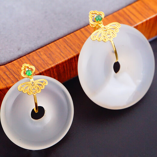 Nanzhi pure 18k gold safe buckle buckle head thickened jade inlaid green egg surface DIY accessories nostalgic pendant clip buckle 750H5 H5 standard model-K yellow