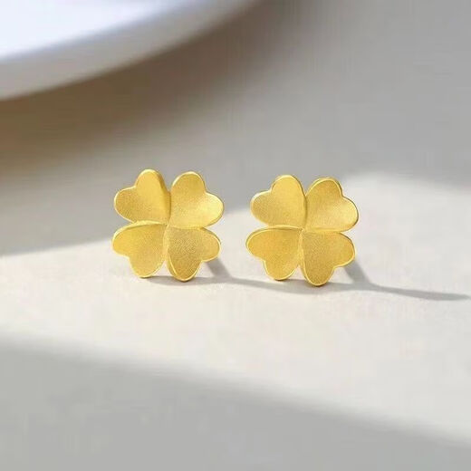 BXE999 pure silver four-leaf clover earrings for women 5G gold-wrapped silver earrings 2024 birthday gift for seven gold-wrapped silver + ancient four-leaf clover small earrings 1.3g