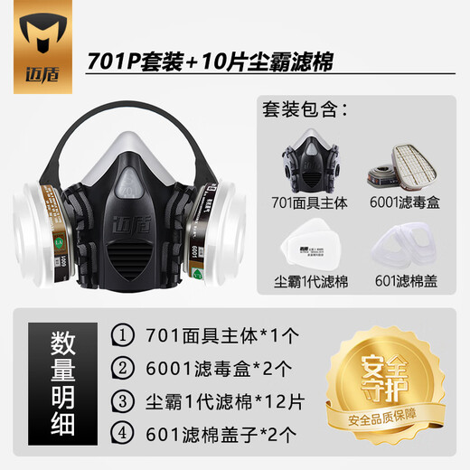 迈盾（MAIDUN） 毒霸防毒面具防甲醛喷漆防尘口罩面罩电焊农药化工粉尘活性炭装修硅胶防护面罩 701P套装【小号】+10片尘霸滤棉