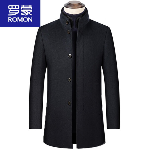Romon woolen coat for men, medium-length, middle-aged, winter, thickened stand-up collar, sheep, cashmere, woolen coat for dad, dark gray HYX1802 down liner 175/92A
