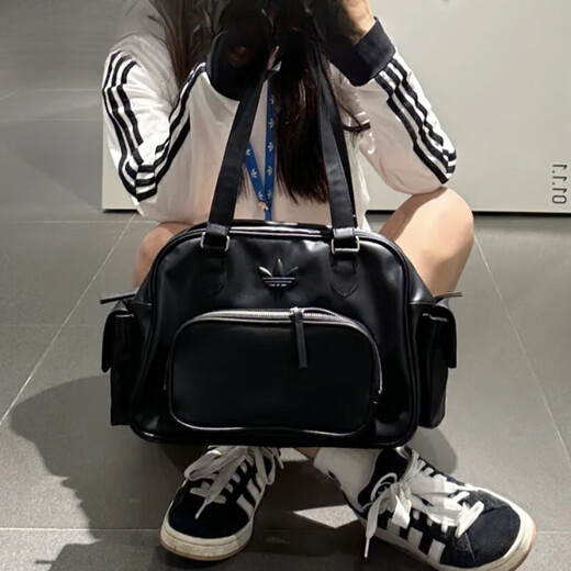 阿迪达斯 （adidas）三叶草运动休闲复古PU单肩斜挎手拎包JV9277 黑色JV9276
