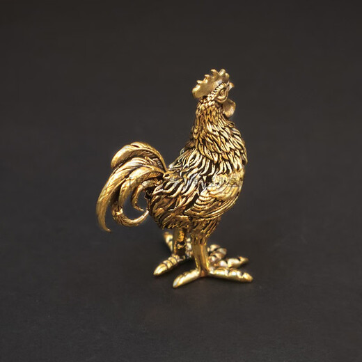 黄铜大公鸡小摆件实心铜母鸡装饰品鸡生肖工艺品古玩文玩小铜器 全铜小号公鸡4839cm