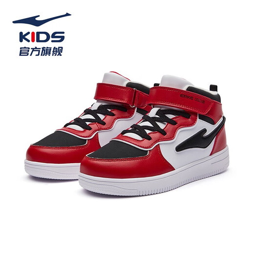 Hongxing Erke boys' shoes, children's cotton shoes, autumn and winter warm and cold-proof thickened skateboard cotton shoes, medium and large children's sports shoes, bright red/black-velvet 26