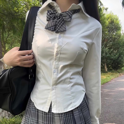 In the glimmer jk uniform waist JK shirt college slim white shirt Japanese hot girl small V waist long-sleeved shirt waist shirt white L