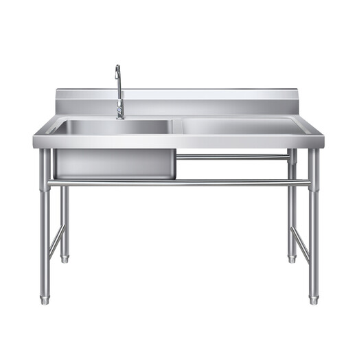 Yuruo commercial stainless steel sink sink vegetable basin with workbench cleaning outdoor simple 1.2 meter wash basin double basin economical 100*50*80 left sink right flat plate