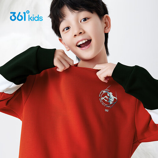 361 Children's Clothing Children's Sweatshirt 25 Winter Boys' Medium and Large Children's Velvet Warm Windproof Pullover Sweatshirt Red 150