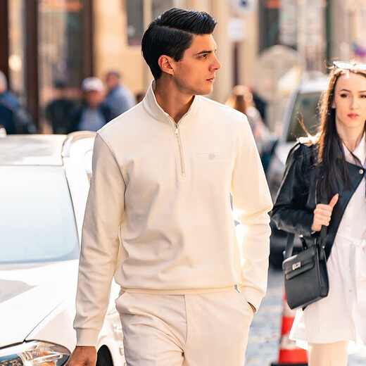 
Mr. Cloth zipper half high neck thickened cotton spring and autumn sweatshirt men's new long-sleeved T-shirt European and American style YS12176 Ivory white M (170)