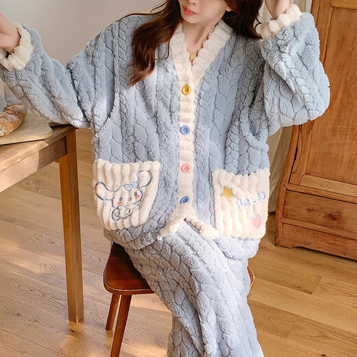 俞兆林珊瑚绒睡衣女款秋冬季2024新款加绒加厚冬款法兰绒家居服套装冬天 MY-9923绒 M 160