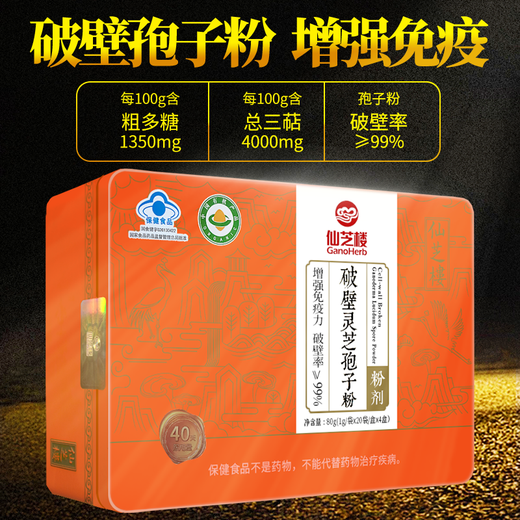 Сяньжал Сломанная стена Ganoderma lucidum Spore Powder Powder Dired Box, улучшение иммунитета, здоровье пищи, праздничная подарочная аптека, тот же стиль, порошок для халата [1G*80 упаковки/коробка 4 коробки] 13 коробок [3 коробки для 16 коробок]]