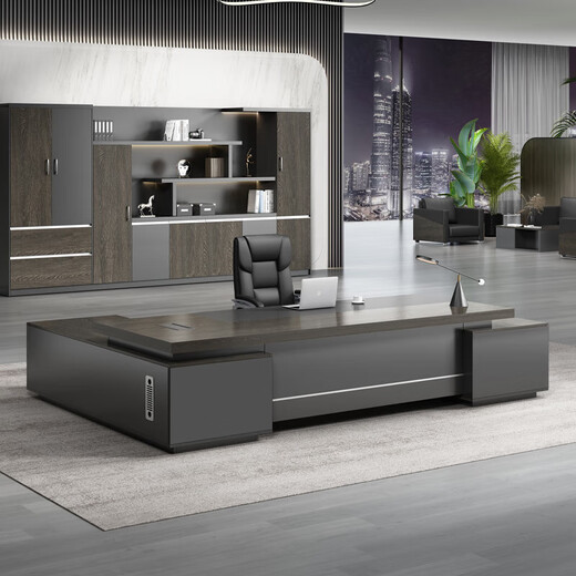 Mudison boss office desk and chair combination office simple modern CEO computer board type executive desk black gold wood + iron gray 2.0m table and chair + 2.4m bookcase