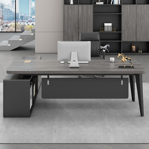 Queka Desk Office Boss Desk Modern Simple Cabinet Workbench President Manager Computer Writing Desk Gray Oak 160*80*75 Boss Desk + Side