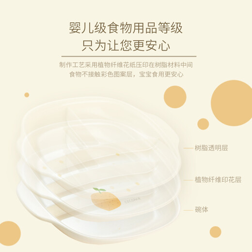 可可萌（COCOME）儿童餐具套装宝宝辅食碗分格盘勺子婴儿水杯仿瓷感四件套礼盒橙色