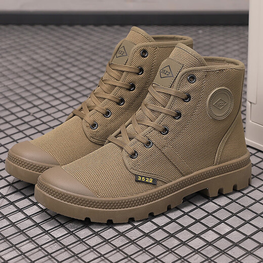 Gebiao Spring and Autumn Waterproof Martin Boots Middle Top Men's Shoes Board Shoes Canvas Shoes Sports Korean Style Fashion Versatile Casual Workwear Shoes Khaki 39