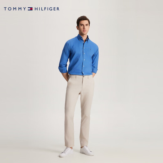 TOMMY HILFIGER [twill micro texture] Men's poplin business straight half elastic waist trousers casual trousers 32819 off-white AEV - straight version - poplin - normal shot 32 (2.5 feet)