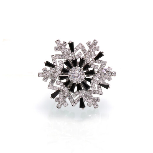 Qianbaolai Snowflake Brooch Rotating Luxury Coat Suit Pin Trendy Men's Corsage Accessories Silver and Black