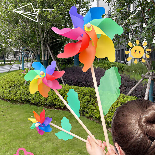 Duomeiyi birthday scene layout props windmill decoration colorful wooden pole rotating children's hand medium windmill toy