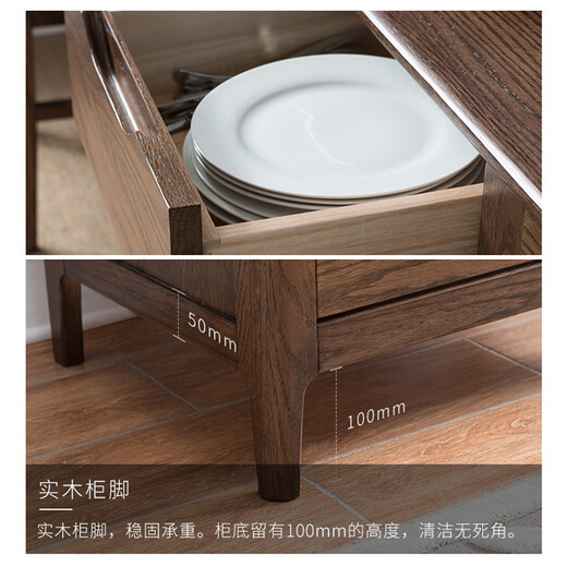 Womu Solid Wood Side Cabinet American Solid Wood New Chinese Restaurant Cabinet Simple Cupboard Modern Side Cabinet with Door Side Cabinet [FS-1104 New]