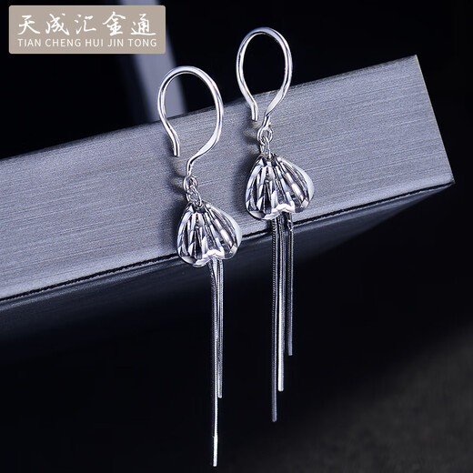 Tiancheng Huijintong PT999 Platinum Butterfly Tassel Earrings Full Platinum 999 Earrings White Gold Earrings Long Exquisite Snake Bone Earrings PT999 Full Platinum 3.19g