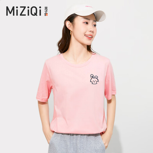 米子旗女士T恤正肩宽松圆领休闲简约印花半袖短袖2025年夏季 白字9272左胸小 黑色 M/96-105斤