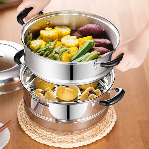 SUPOR non-stick pan, wok, complete set of kitchen utensils and pots, gas induction cooker, frying pan, soup pot, steamer, wok + frying pan + soup pot + steamer 4-piece set