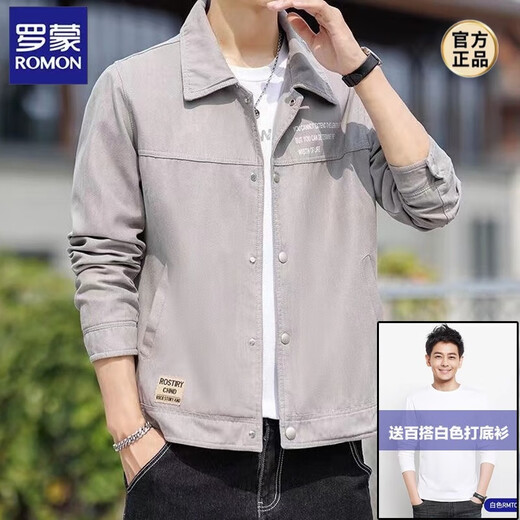 ROMON jacket men's suit spring and autumn new Korean style set of trendy youth casual clothes men's three-piece set J06 dark gray jacket + cotton white T + K1063 black XL 120-140Jin Jin equals 0.5 kg