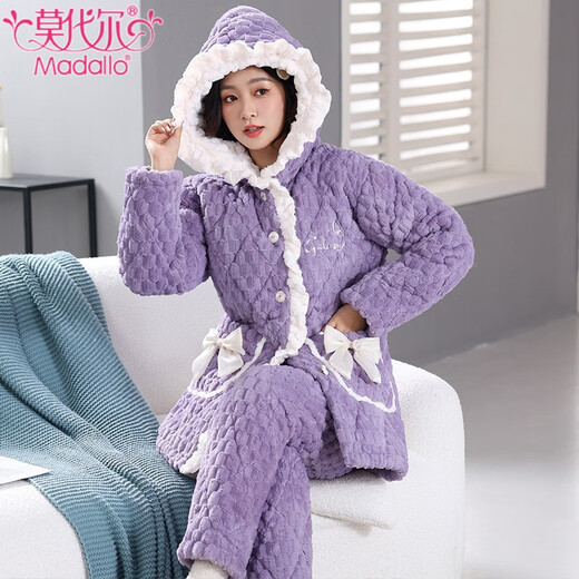 
Modal coral velvet pajamas for women in winter, three-layer cotton thickened flannel autumn and winter style warm and velvet can be worn outside home clothes 6624 Brown-thickened hooded style L (100-120Jin[Jin equals 0.5 kg])