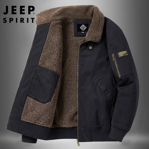 Jeep (Jeep) Winter neuer Jacke für Männer plus Samt verdickte warme Baumwolltop lose Lösche Wattebotte Jacke Herren 6181 Schwarz [hinzugefügt Velvet] L.