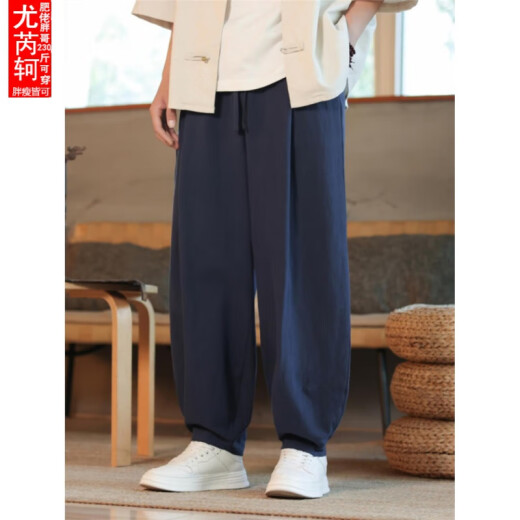 Sie Ruike Fett große Größe Neue chinesische lineare Hosen Herren Sommer chinesischer Stil Retro-Baumwolle und Linien Bindungen Lose Lose große Freizeithosen Schwarz 2xl140-160jin [Jin gleich 0,5 kg] tragbar