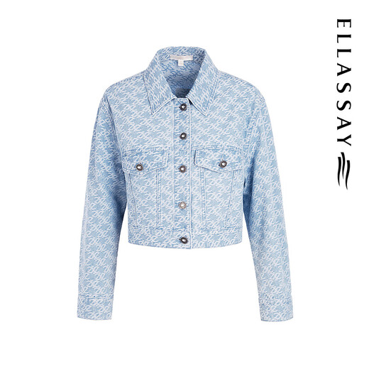 ELLASSAY歌力思早春新款纯棉经典老花牛仔外套女EWW341N00300 蓝色织提花绣花 XS
