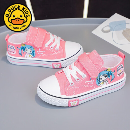 G.duck girls canvas shoes 2024 new spring versatile primary school student sneakers breathable children's cloth shoes soft sole girls shoes pink 28