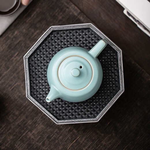 SUSHI CERAMICS Ru kiln well-rail teapot can be opened to grow gold thread Ru porcelain teapot gift box 180ml J0463