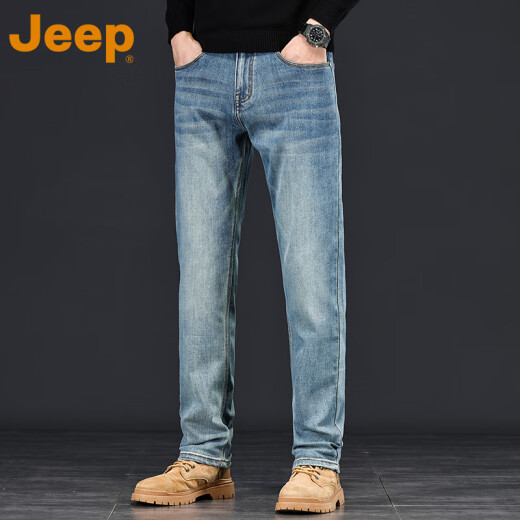 
JEEP Jeep American casual jeans men's 2025 new spring and summer wear-resistant pants washed and worn straight trousers blue P740MWN689 33 (145-155Jin[Jin equals 0.5 kg])