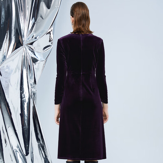 Aiteai Lapel Waist Asymmetric Slit Velvet Dress Autumn and Winter New Dinner Women's Clothing 7577213 Soft Purple 98 M 160