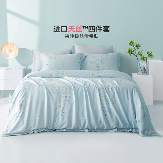 Yalan Home Textiles, Tiansi four-piece summer cool bed sheets, quilt covers, pillow covers, skin-friendly naked sleeping kit, five-star bedding, Dianyi Fenghua-Bedding style, 1.5 meters (200*230)
